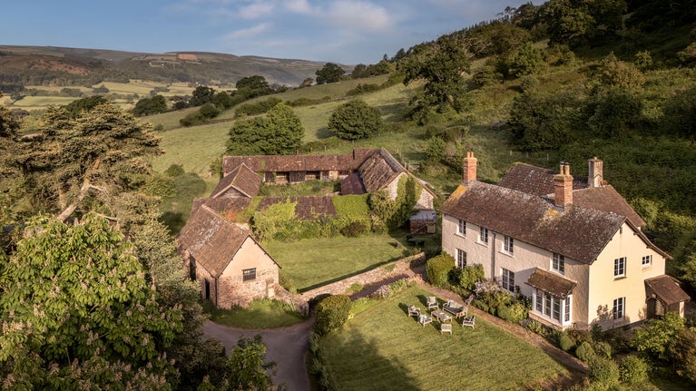 An aerial view of Selworthy Farmhouse, Somerset